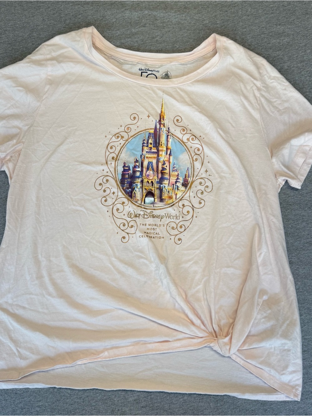 Disney Women's Light Pink Castle Graphic Short Sleeve Tee